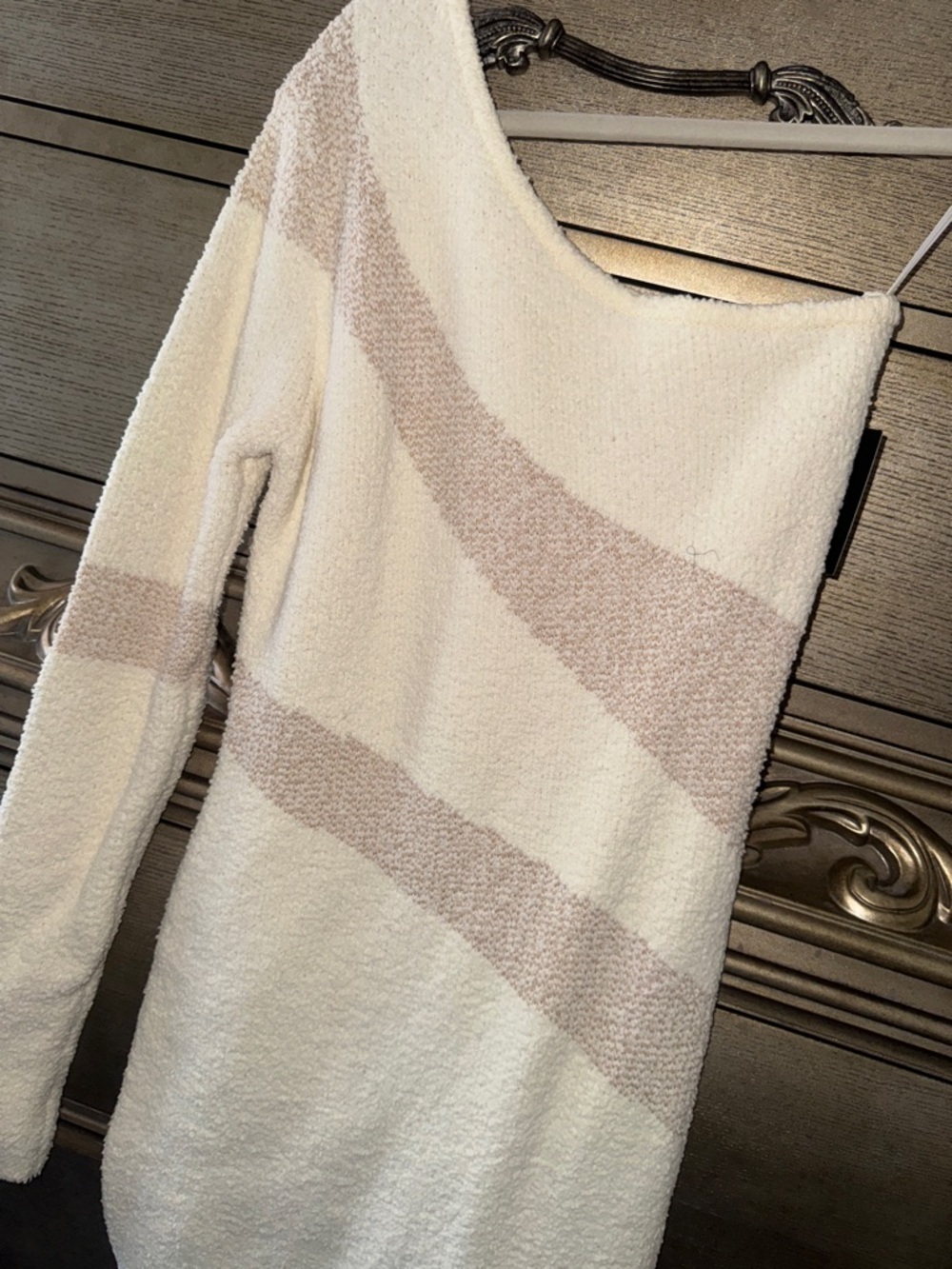 JLUXLABEL One-Shoulder Cream Dress with Blush Stripe - Picture 9 of 11